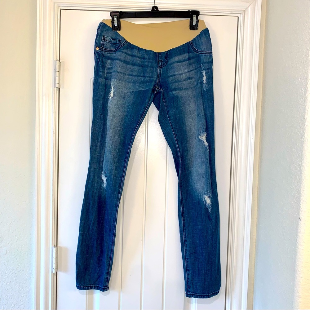 Indigo Blue Distressed Maternity Jeans
